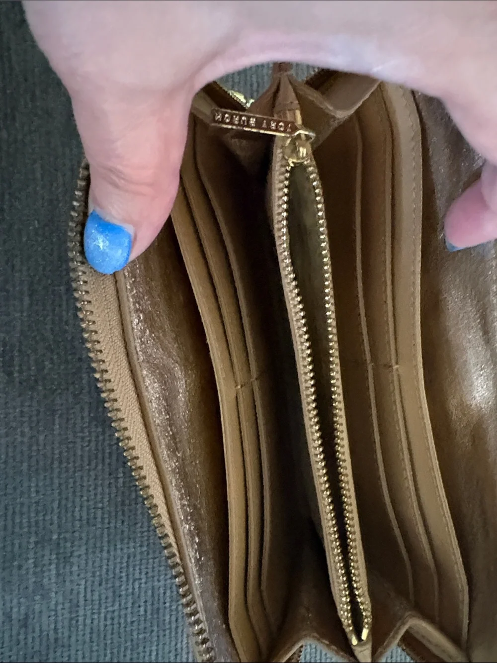 Tory Burch Tan Zip-Around Wallet with Gold Emblem